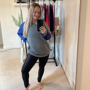 Long sleeve top. With navy sheer sleeves